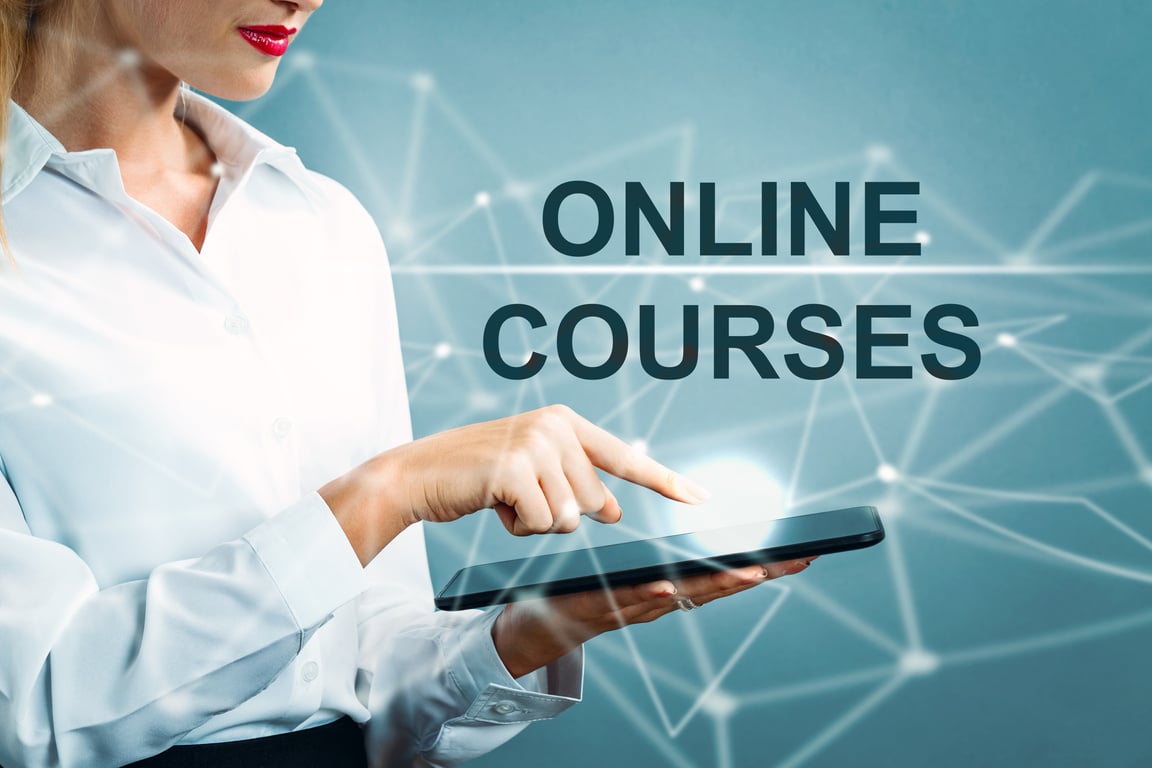 Online Courses text with business woman